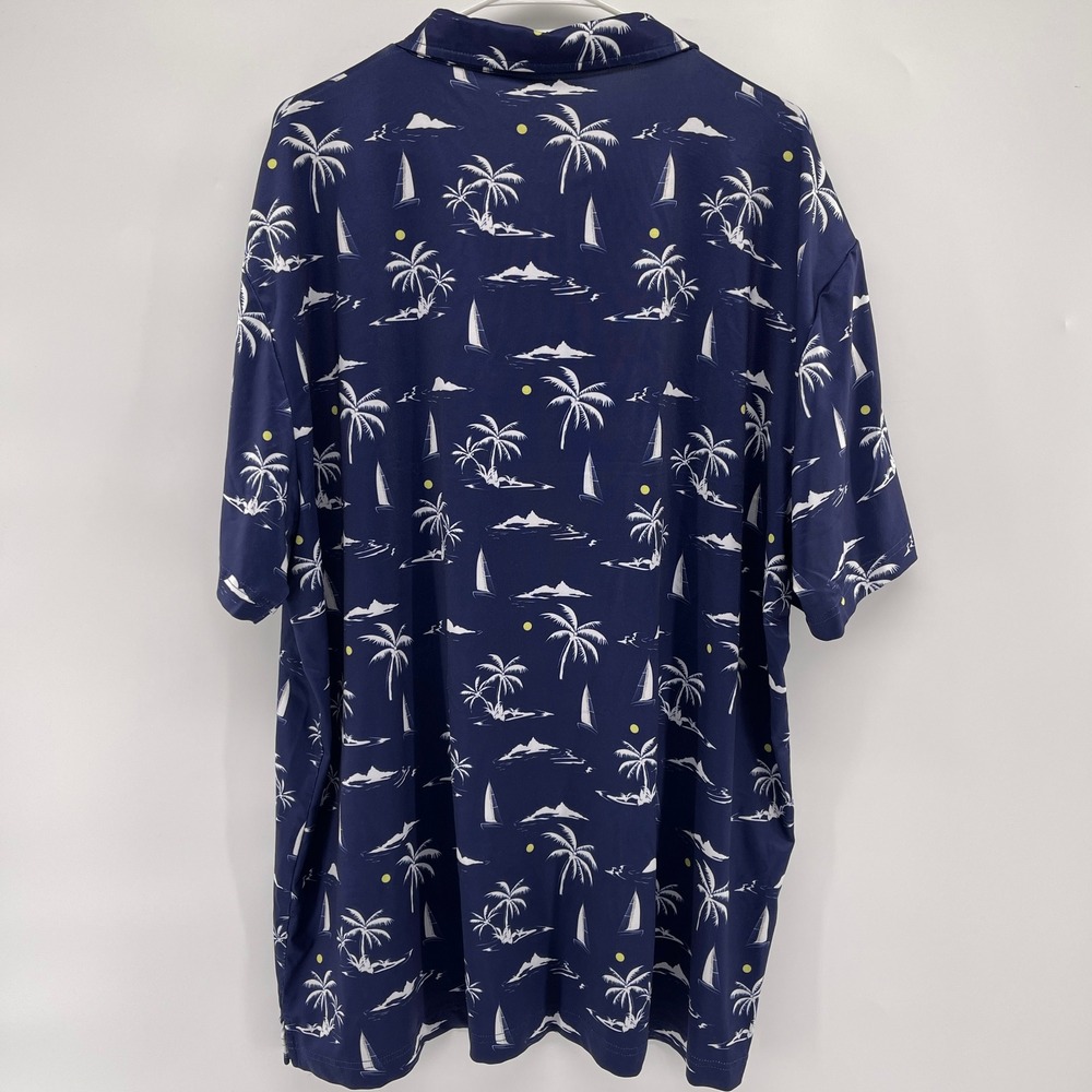 Kaipar Mens 3XL Navy Blue Tropical Palm Tree Sailboat Short Sleeve Polo Shirt - Picture 5 of 5